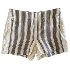 W‎ by Worth 100% linen stipend khaqki and off white shorts sz 2 zipper pockets